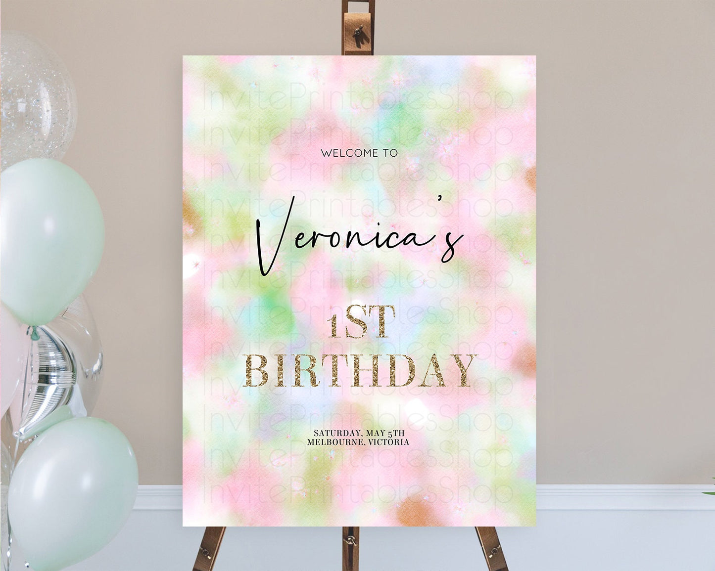 Pastel Welcome Sign Pastel Rainbow Welcome Sign Colorful Rainbow Confetti Watercolor Glitter Pastel First Birthday Welcome Sign D10698