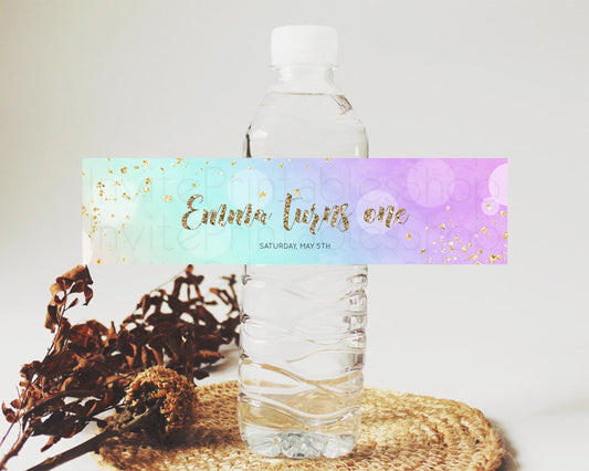 Editable Pastel Water Label Template Pastel Ombre Rainbow Watercolor Colorfu