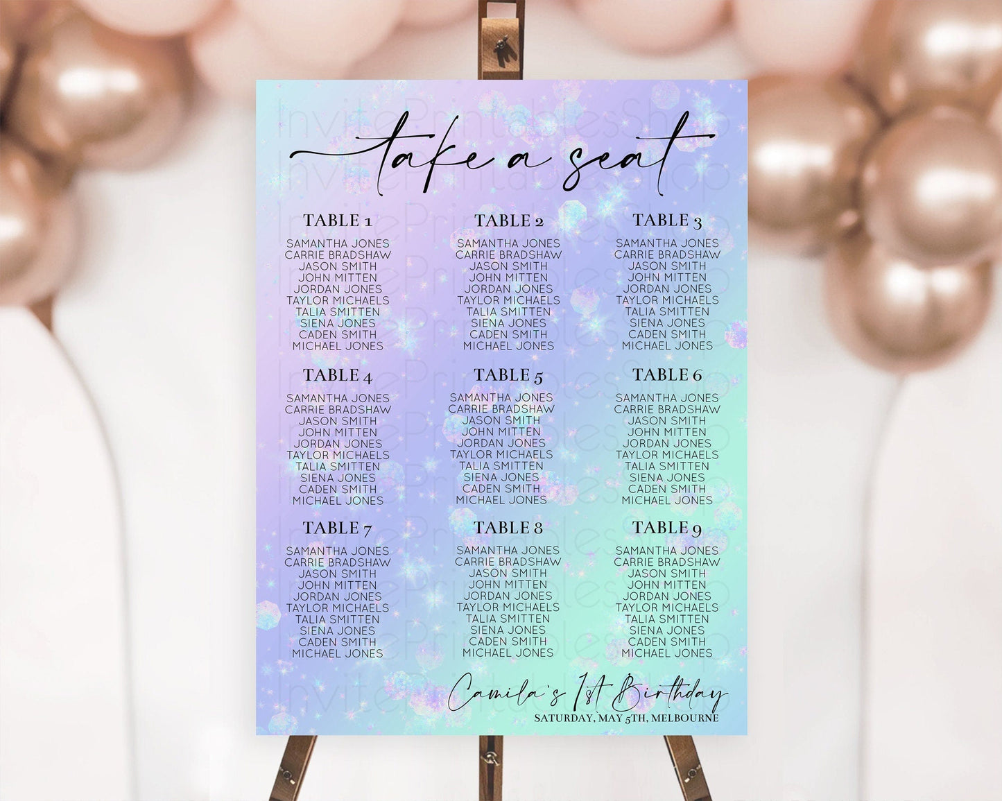 Rainbow Seating Chart Pastel Seating Chart Iridescent Sprinkles Colorful Pastel Watercolor Seating Sign Ombre Pastel Take A Seat D10663
