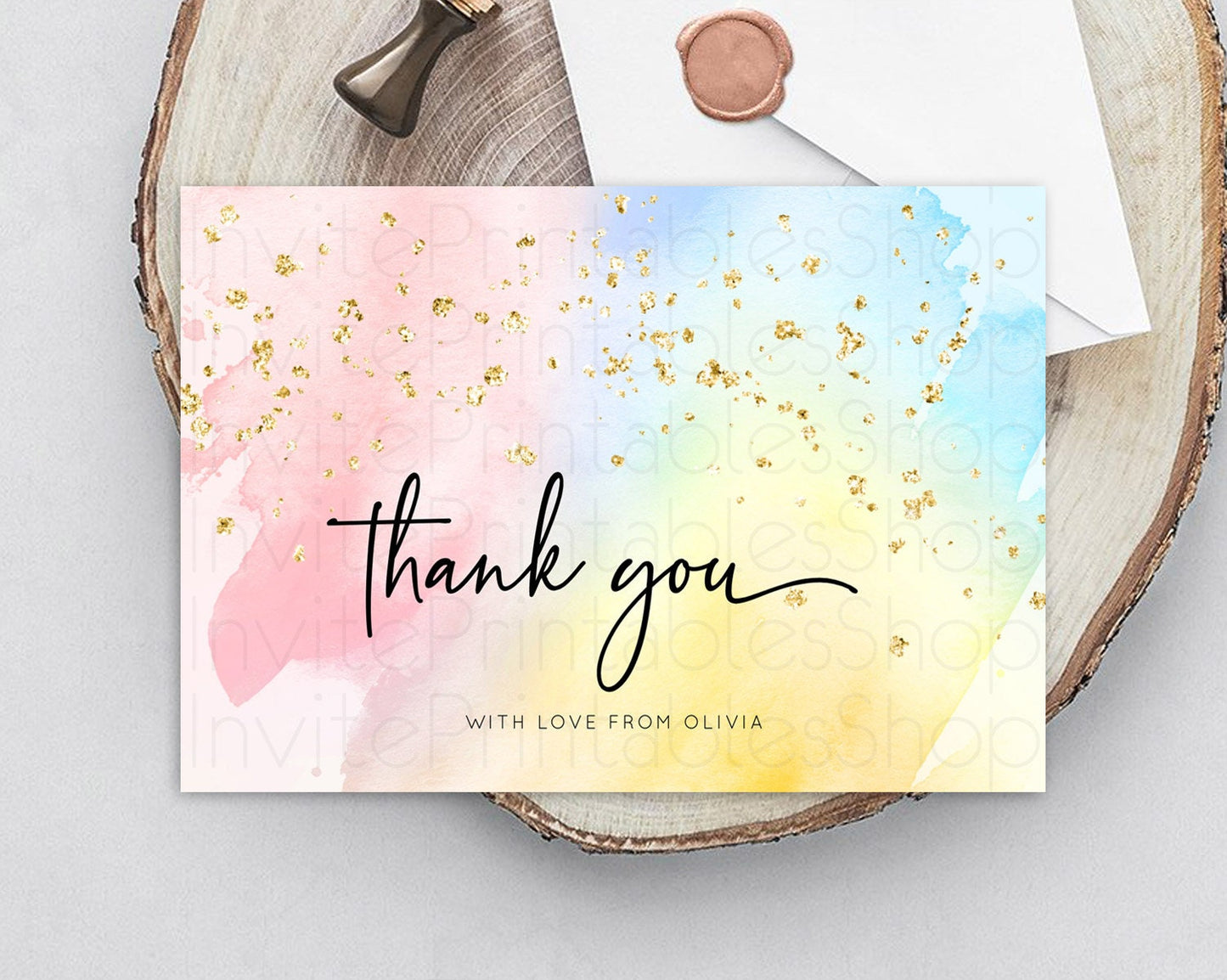 Editable Pastel Thank You Rainbow Thank You Card Colorful Pastel Birthday Th