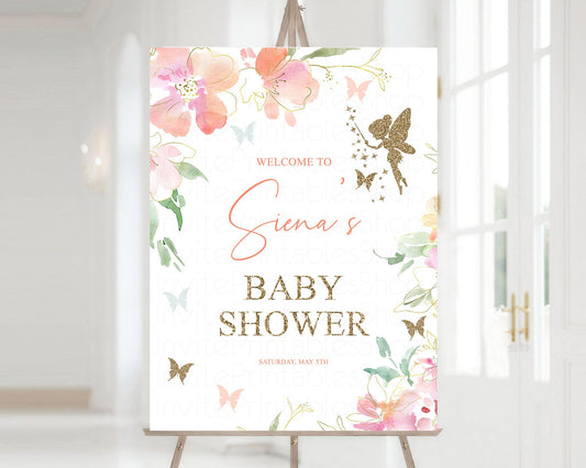 Editable Fairy Baby Shower Welcome Sign Pink Floral Fairy Magic Garden Welco