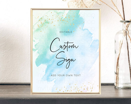 Blue Watercolor Sign Blue Table Sign Decor Ombre Blue Watercolor Splash Party 1st Birthday Baby Shower Wedding Baptism Bridal Shower D10168