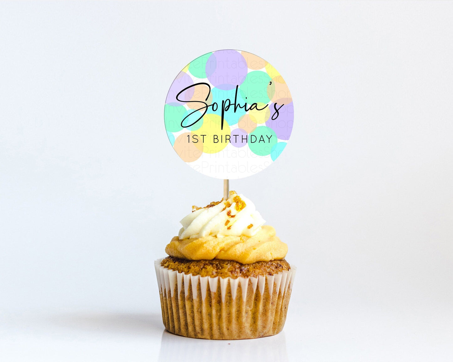 Pastel Cupcake Toppers Pastel Confetti Cupcake Topper Bubbles Sprinkles Colorful Rainbow Confetti Cupcake First Birthday Party Decor D10412