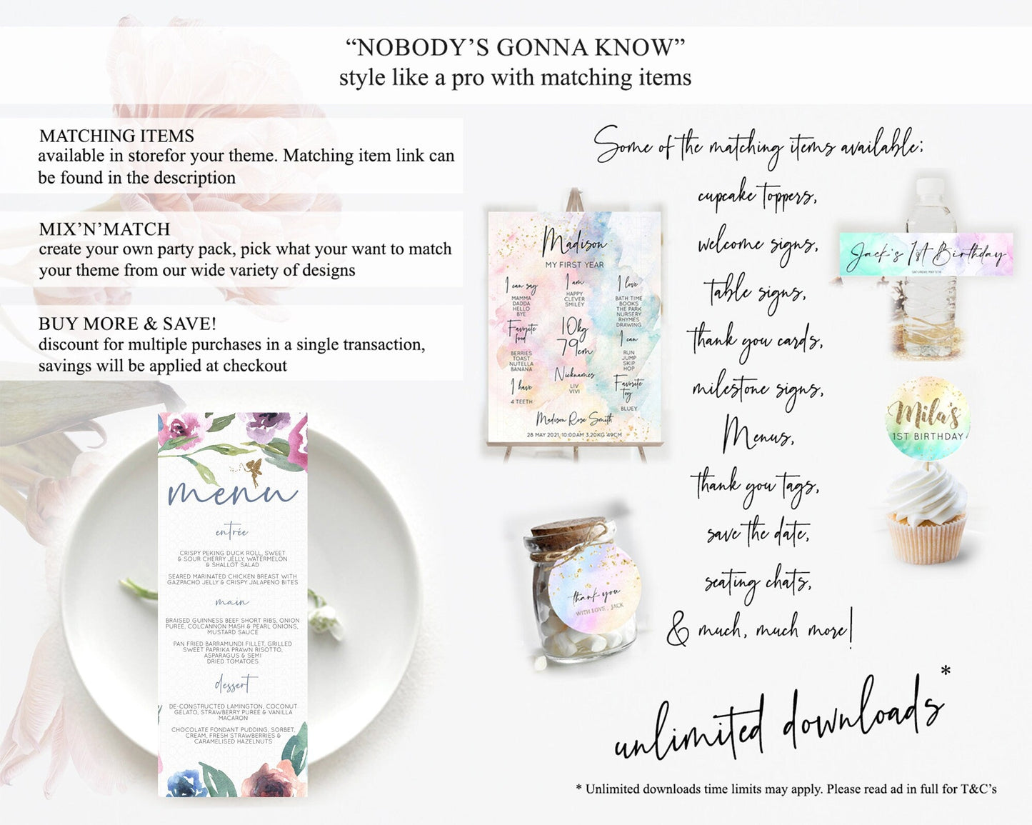 Fairy Menu Fairy Menu Template Enchanted Garden Pastel Floral Butterfly Table Decor Fairy Secret Garden Dinner Dessert Food Menu D10188