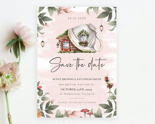 Editable Fairy Save The Date Template Enchanted Garden Pastel Floral Butterf