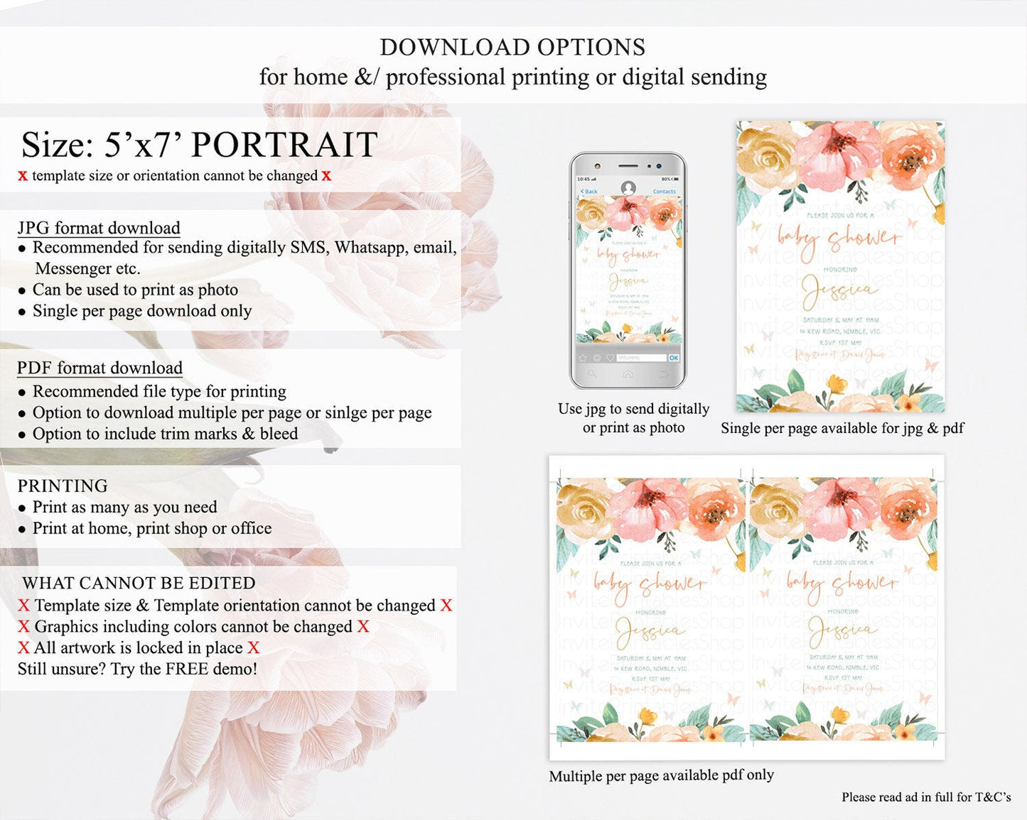 Wildflower Baby Shower Invitation Secret Garden Baby Shower Invitation Pastel Flowers Invite Enchanted Garden Shower Floral Theme D10347