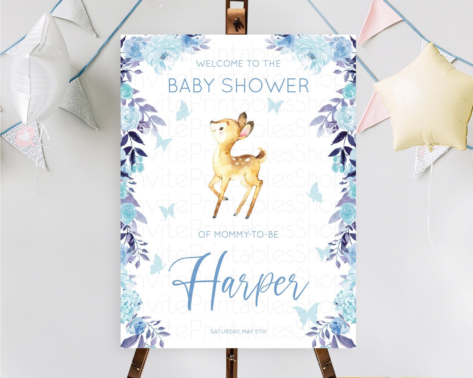 Editable Fawn Baby Shower Welcome Sign Deer Welcome Board Floral Deer Welcom