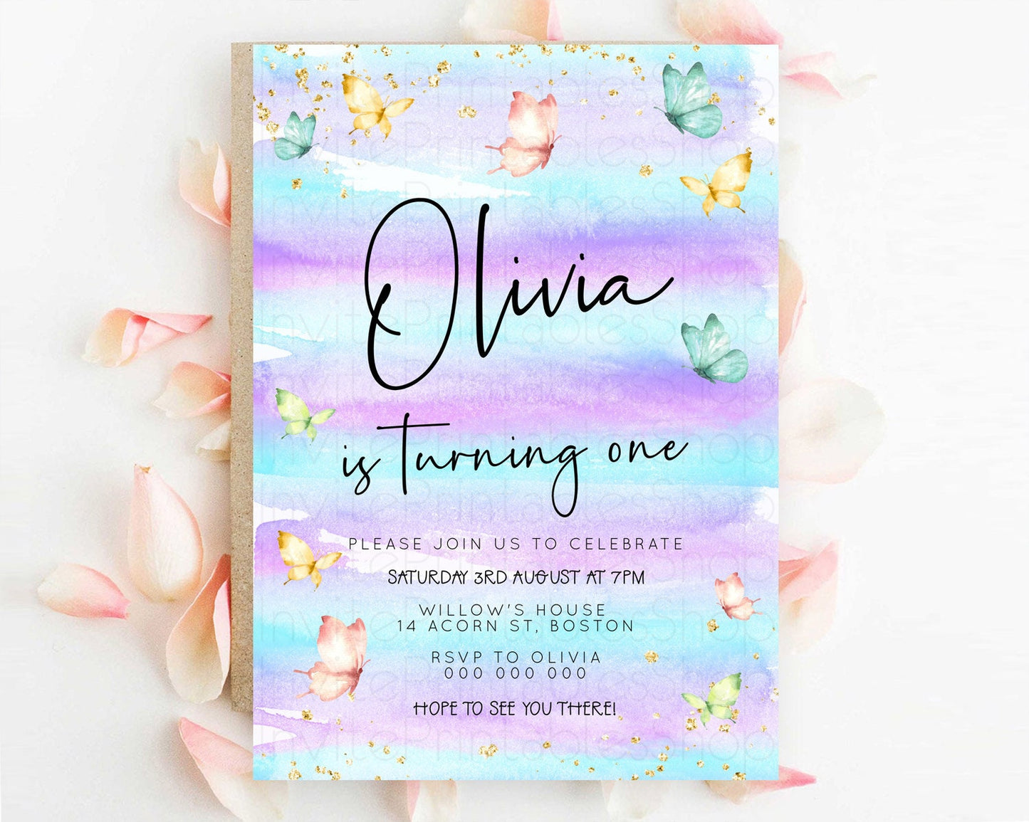 Pastel Butterfly Birthday Invitation Butterfly Birthday Invitation Whimsical Butterfly Enchanted Garden 1st 2nd Birthday Invitation D23170