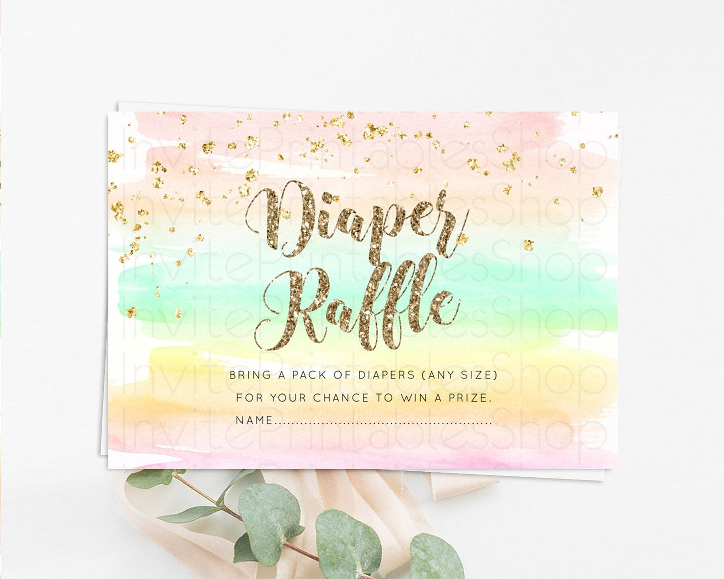 Pastel Diaper Raffle Card Pastel Rainbow Diaper Raffle Insert Colorful Ombre Watercolor Diaper Ticket Confetti Glitter Raffle Game D10592