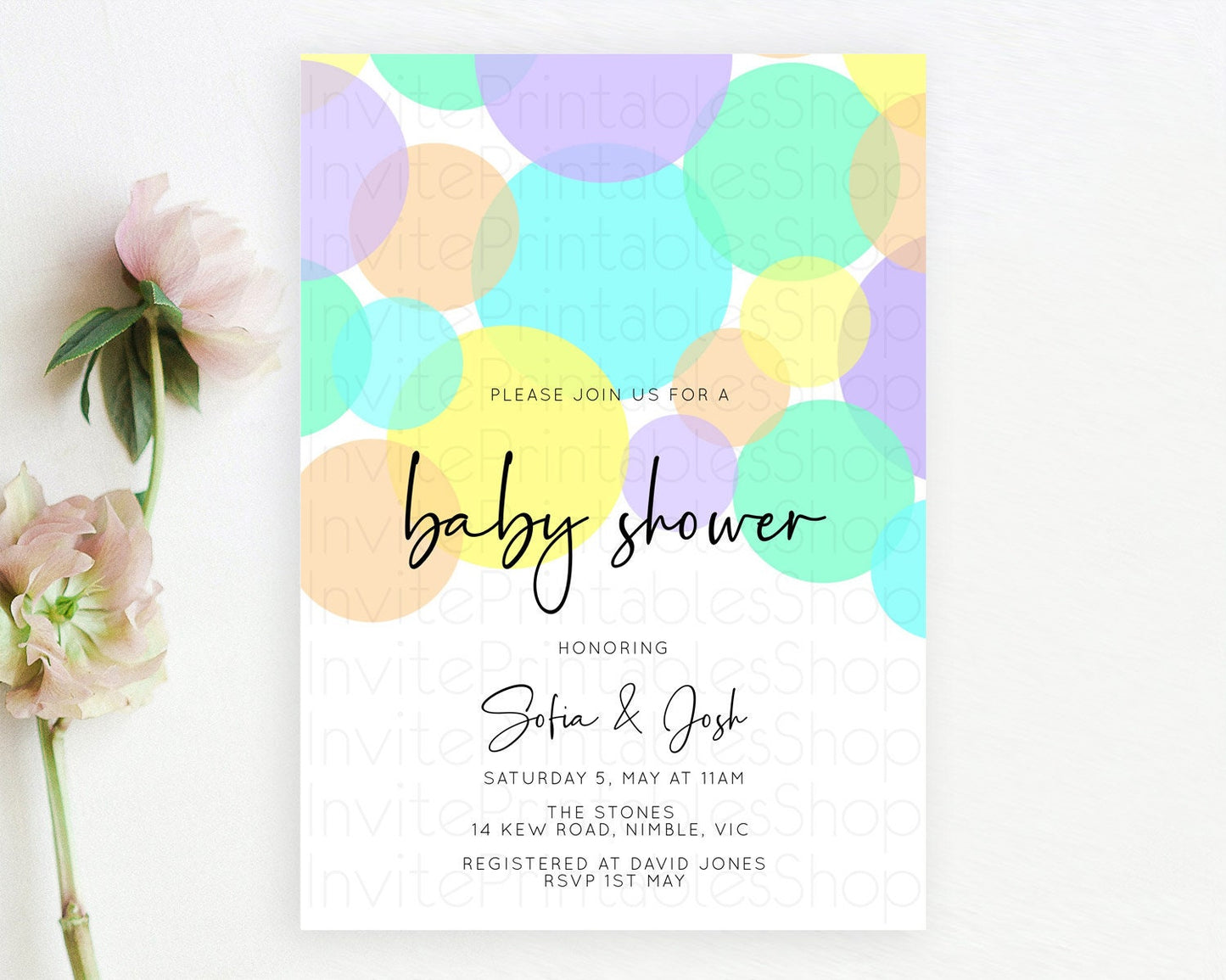 Pastel Rainbow Baby Shower Invitation Pastel Confetti Invitation Sprinkles Bubbles Invitation Colorful Rainbow Confetti Theme D10412