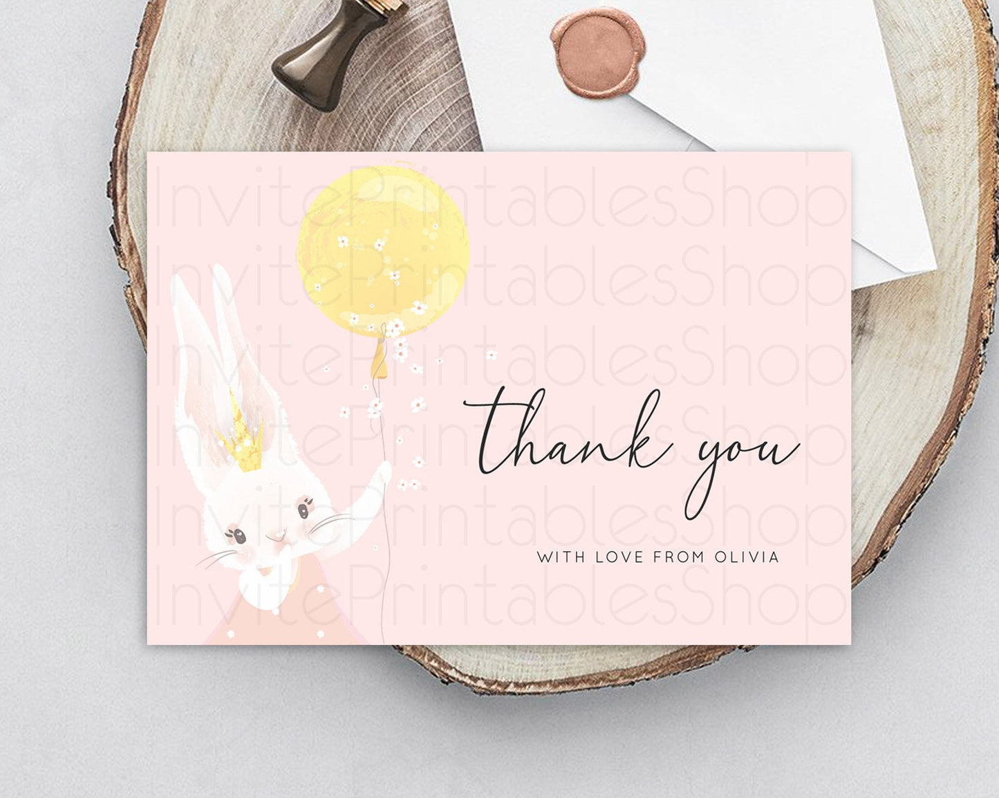 Bunny Thank You Bunny Balloon Thank You Card Colorful Pastel Confetti Birthday Thank You Card Sprinkles Bunny Teacher Thank You Card D10219