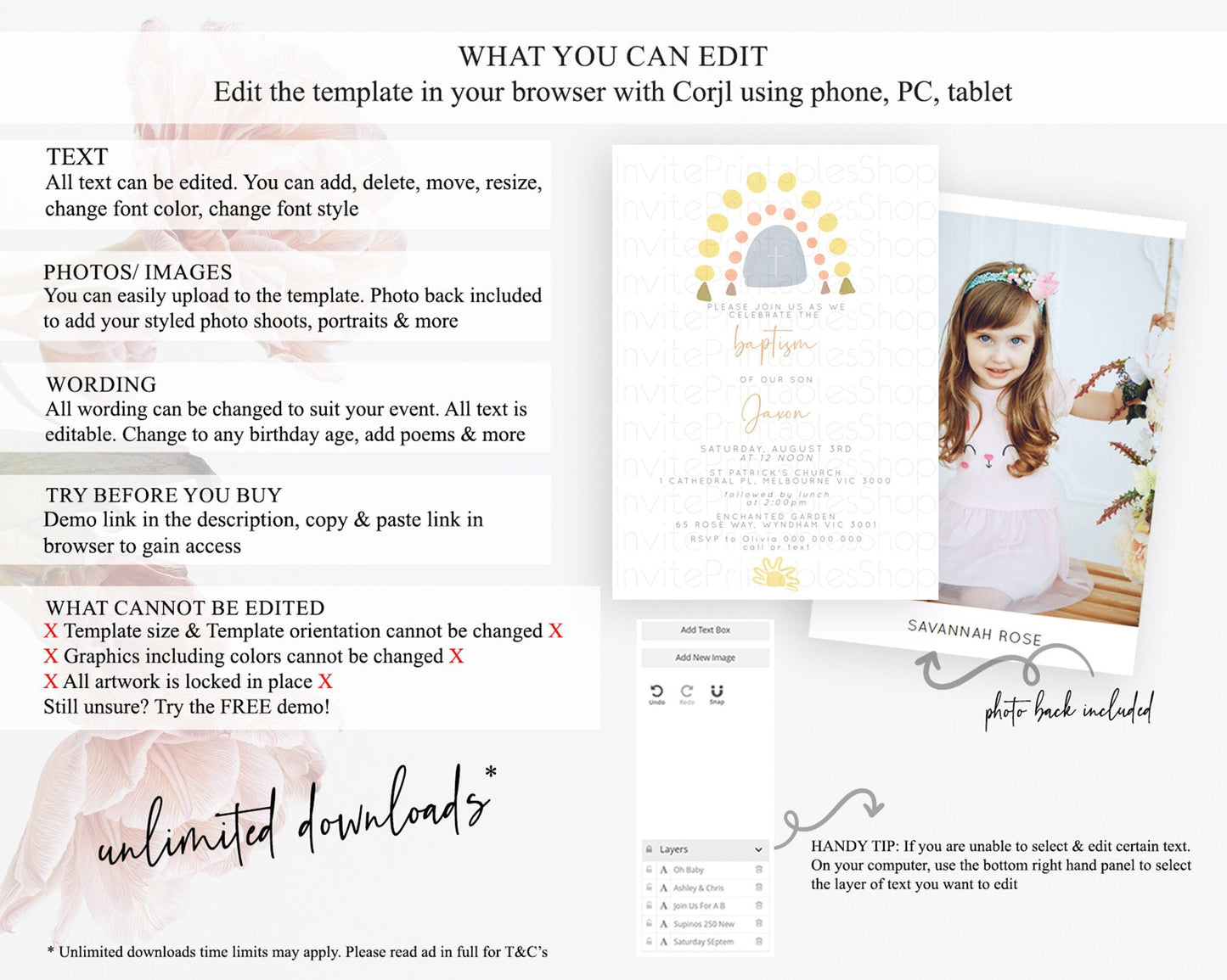Pastel Rainbow Baptism Invitation Boho Rainbow Baptism 1st Birthday Invitation Rainbow Pastel Watercolor Christening Invitation D10688