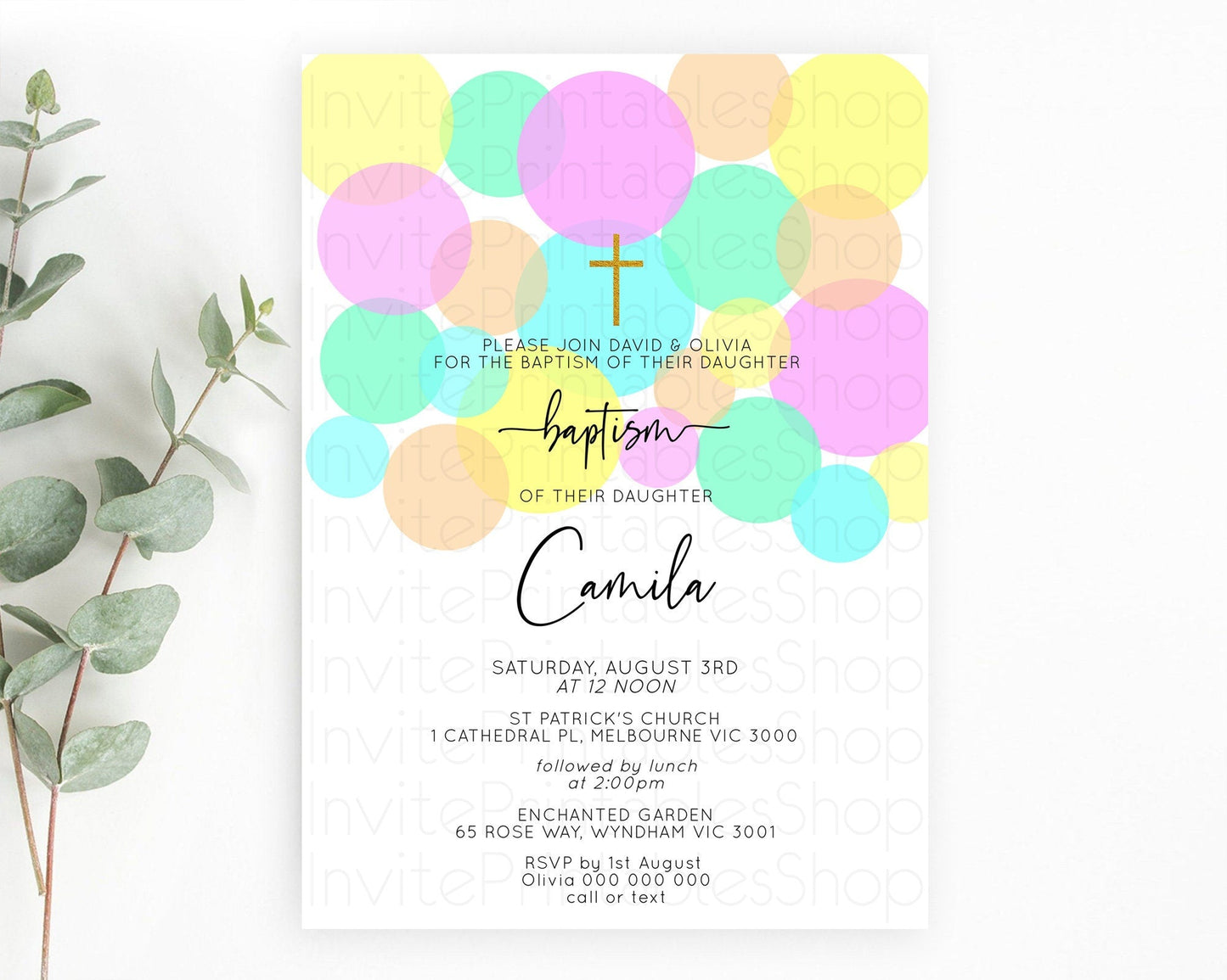 Pastel Baptism Invitation Pastel Confetti Baptism 1st Birthday Invitation Colorful Rainbow Confetti Bubbles Christening Invitation D10410