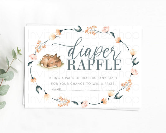 Fawn Diaper Raffle Card Deer Diaper Insert Floral Deer Diaper Ticket Enchanted Forest Butterfly Pastel Baby Shower Raffle Game D10790