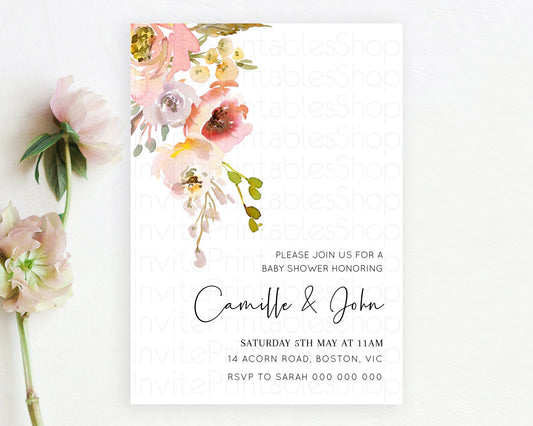 Wildflower Baby Shower Invitation Secret Garden Baby Shower Invitation Pastel Flowers Invite Enchanted Garden Shower Floral Theme D10194