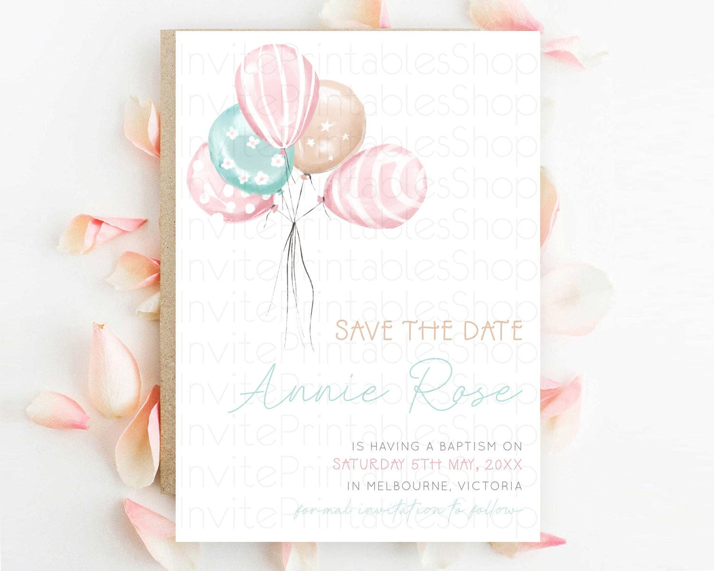 Pastel Balloons Save The Date Rainbow Confetti Balloon Party Colorful Balloon Save The Date Template Birthday Baby Shower Baptism D10687