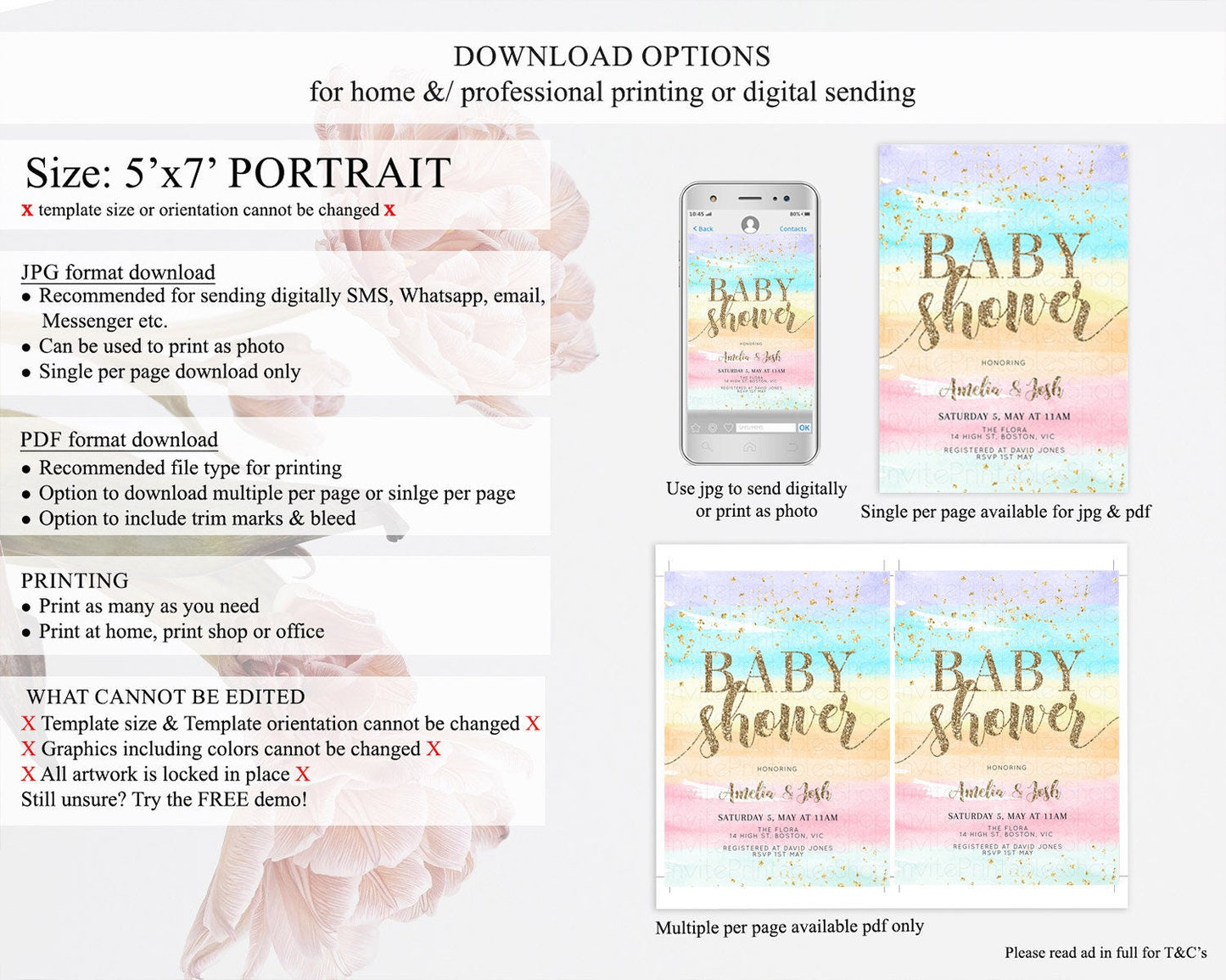 Pastel Baby Shower Invitation Rainbow Baby Shower Invitation Colorful Pastel Watercolor Invitation Gold Glitter Sprinkles Ombre D10508