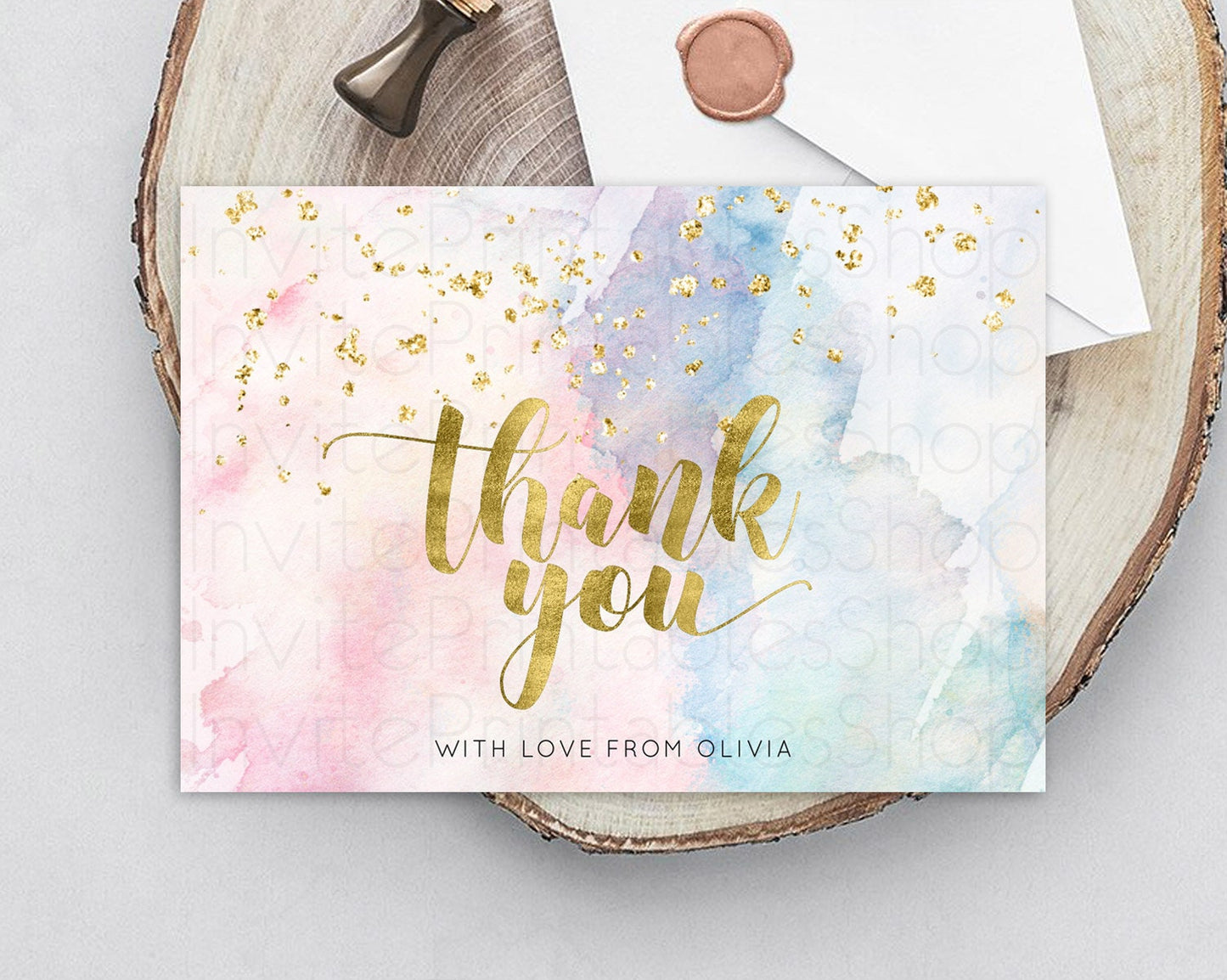 Pastel Thank You Rainbow Thank You Card Colorful Pastel Birthday Thank You Card Confetti Watercolor Pastel Teacher Thank You Cards D10265
