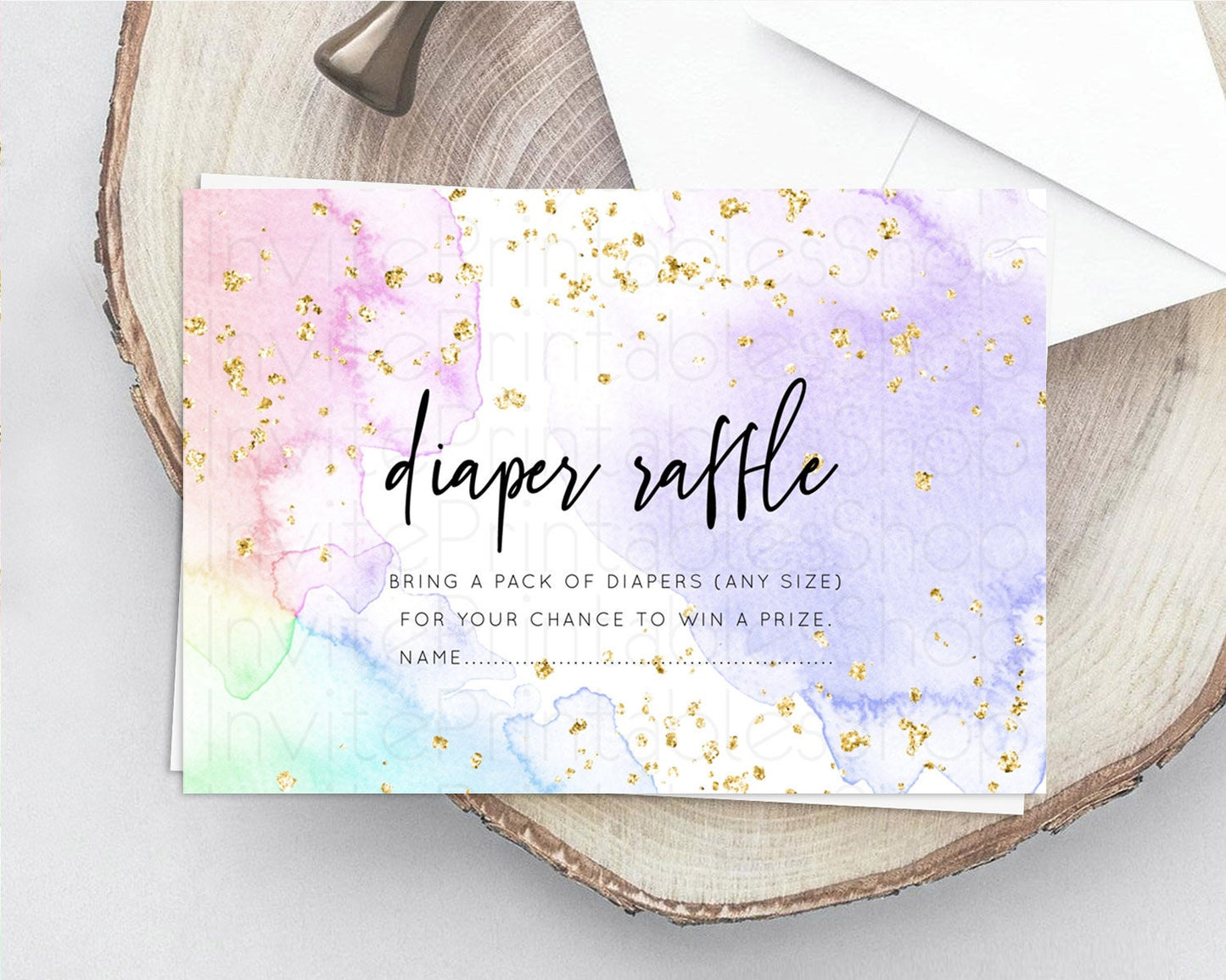 Pastel Diaper Raffle Card Pastel Rainbow Diaper Raffle Insert Colorful Ombre Watercolor Diaper Ticket Confetti Glitter Raffle Game D10215