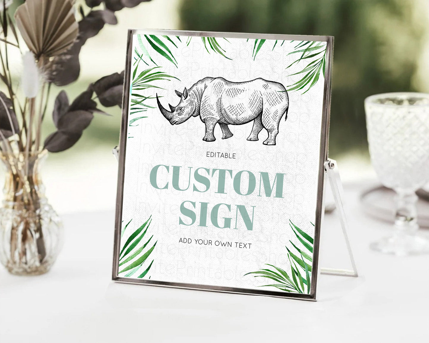 Rhino Sign Safari Table Sign Decor Rhino Party Sign Template Safari Adventure Rhino Minimal Theme 1st Birthday Baptism Baby Shower D10848