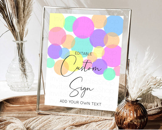 Editable Pastel Confetti Sign Colorful Sprinkles Table Sign Decor Rainbow Pa