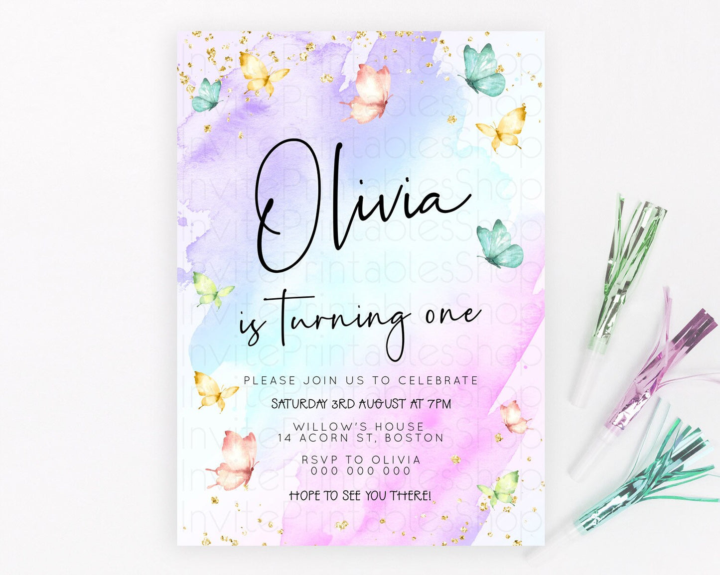 Editable Pastel Butterfly Birthday Invitation Butterfly Birthday Invitation