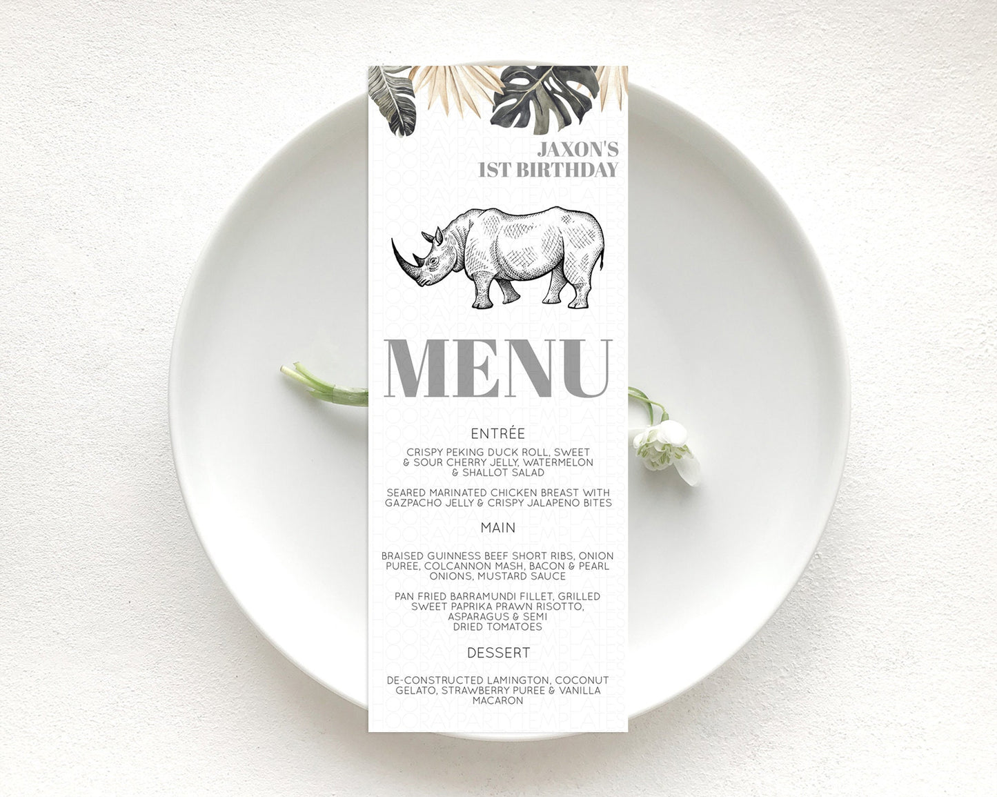 Rhino Menu Rhino Menu Template Rhino Party Table Decor Safari Adventure Decor Rhino Dinner Dessert Menu Rhino Party Food Menu D10826