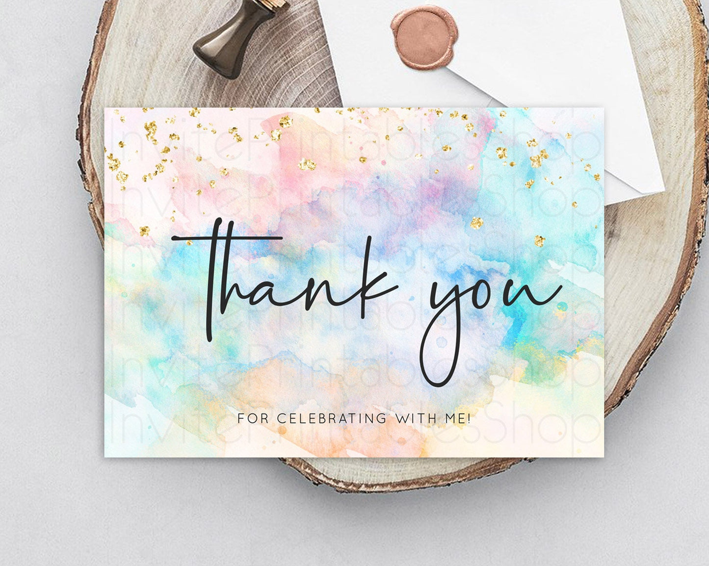 Pastel Thank You Rainbow Thank You Card Colorful Pastel Birthday Thank You Card Confetti Watercolor Pastel Teacher Thank You Cards D10266