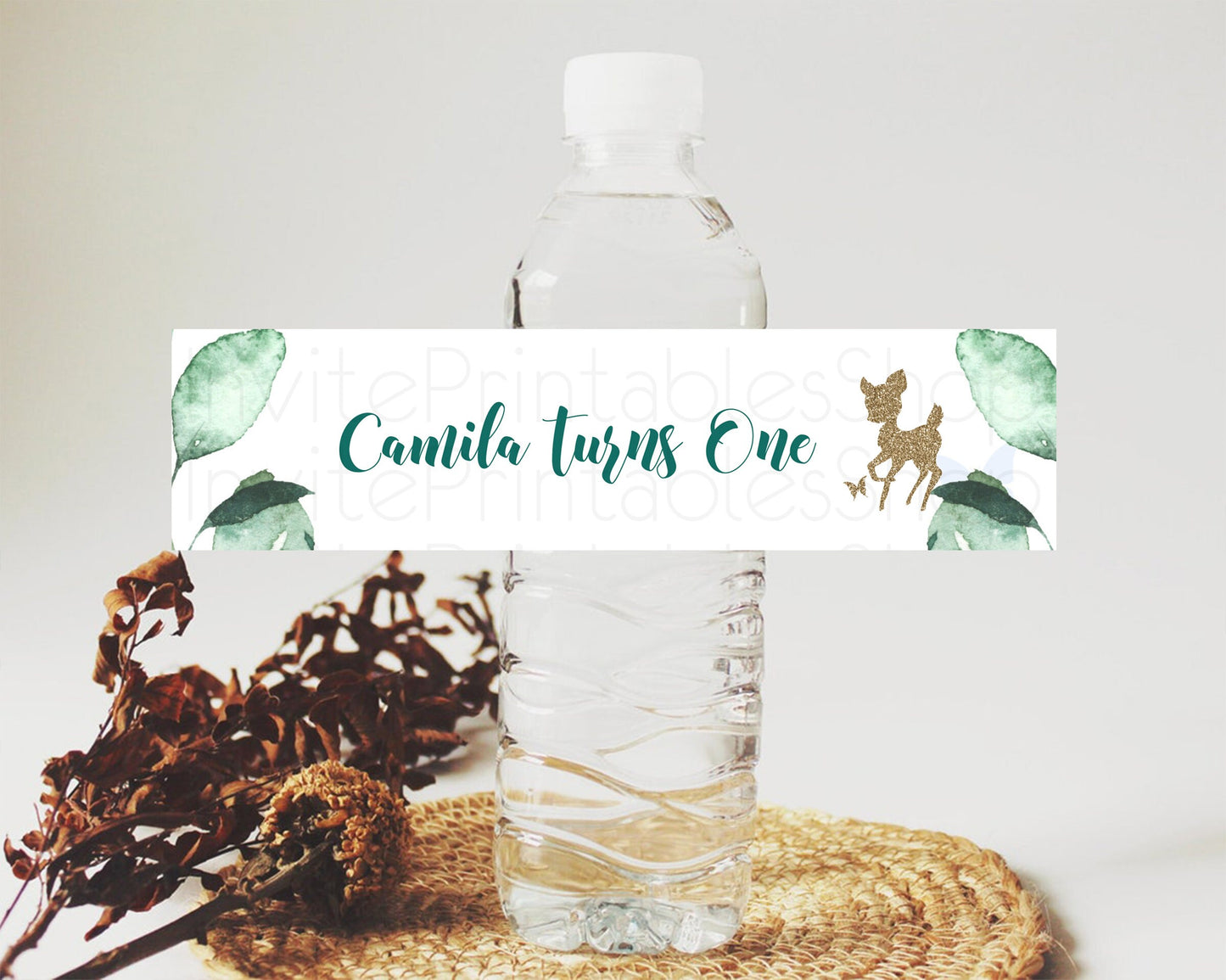 Editable Fawn Deer Water Label Template Pastel Floral Deer Enchanted Forest