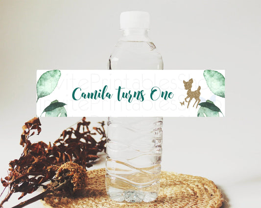 Editable Fawn Deer Water Label Template Pastel Floral Deer Enchanted Forest