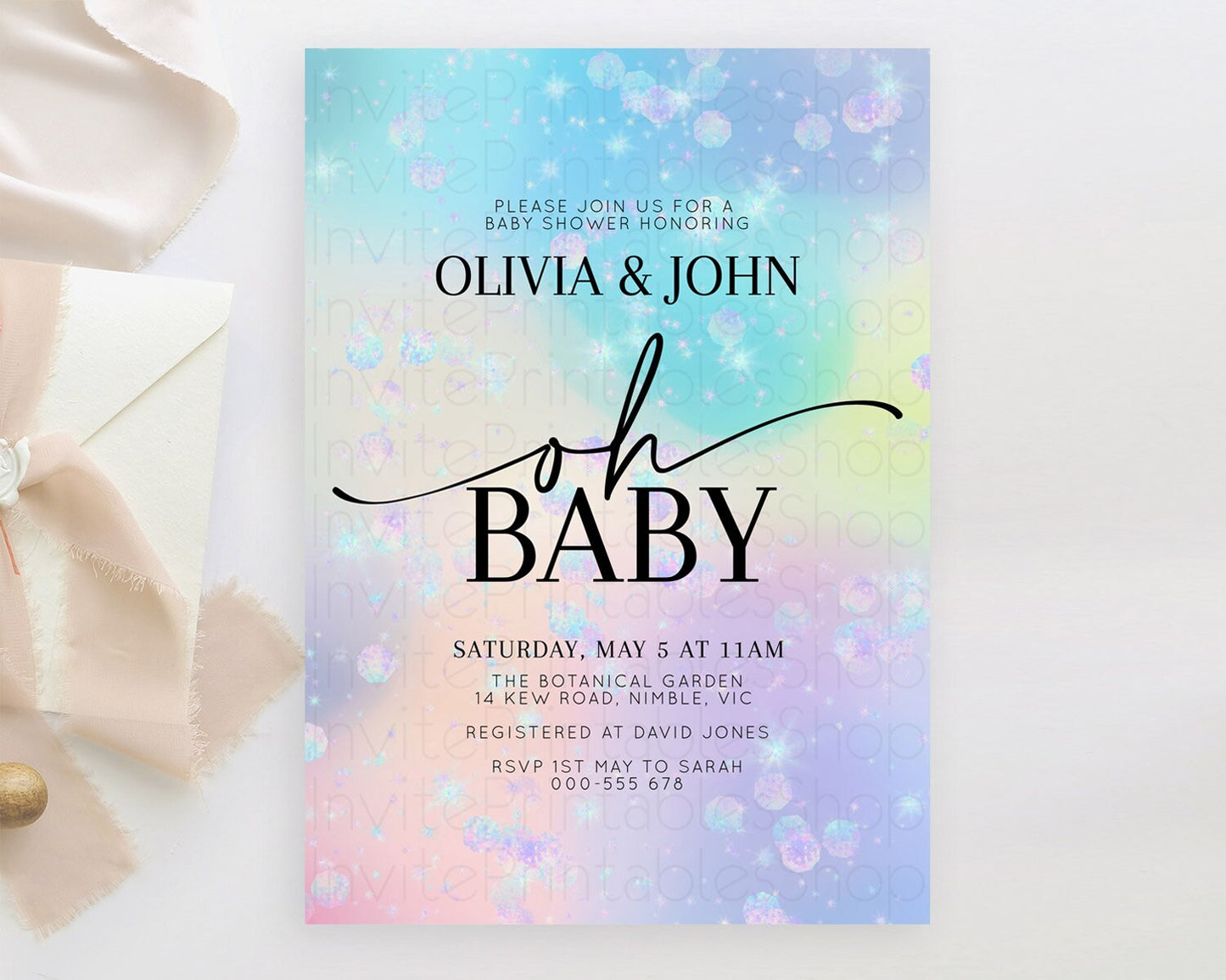 Rainbow Baby Shower Invitation Pastel Rainbow Baby Invitation Pastel Watercolor Invitation Colorful Ombre Sprinkle Shower D10665