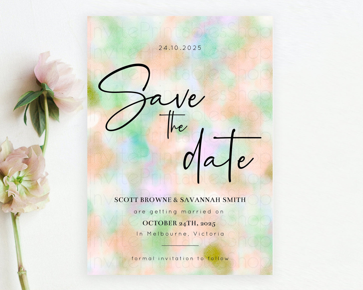 Pastel Save The Date Template Pastel Ombre Rainbow Watercolor Colorful Party For Birthday Baptism Baby Shower Wedding Bridal Shower D10693