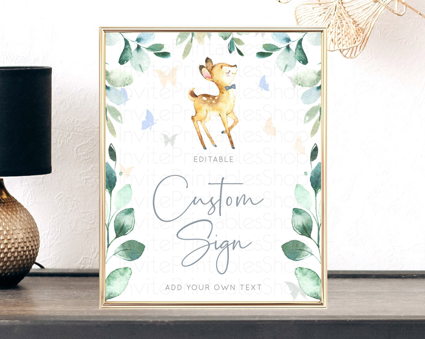 Fawn Deer Sign Pastel Floral Deer Table Sign Decor  Enchanted Forest Butterfly Party 1st Birthday Baptism Baby Shower Bridal Shower D10767