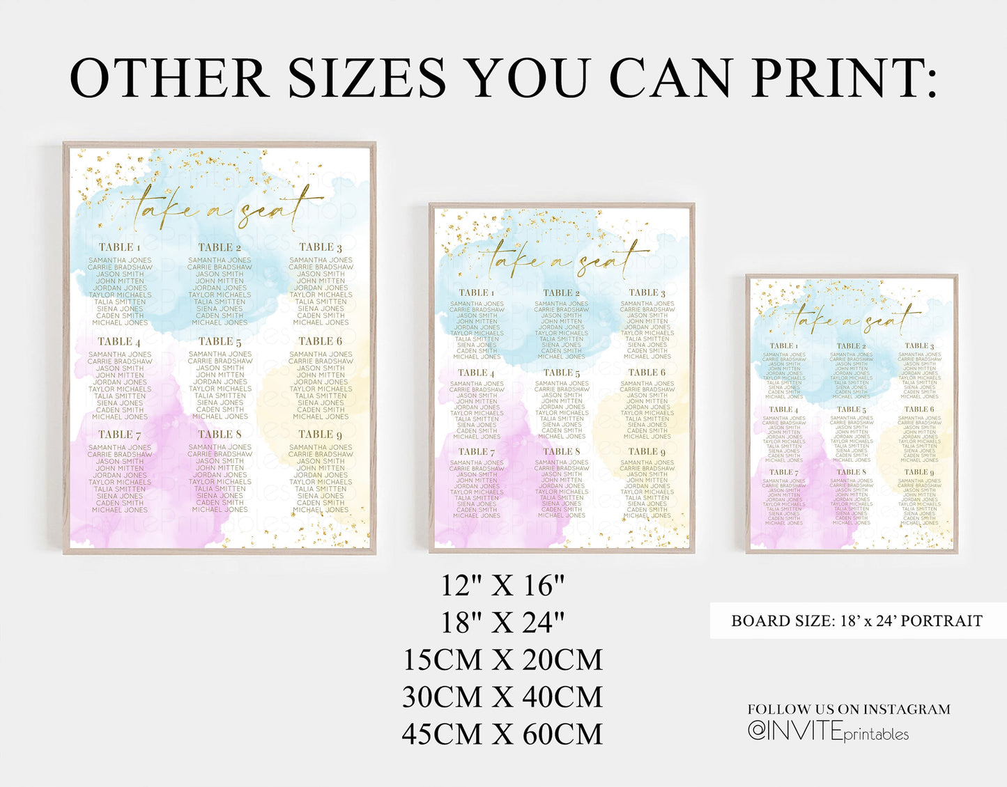 Rainbow Seating Chart Pastel Seating Sign Colors Splash Take a Seat Board Glitter Gold Seat Chart Wedding Christening Birthday Baptism 190V2