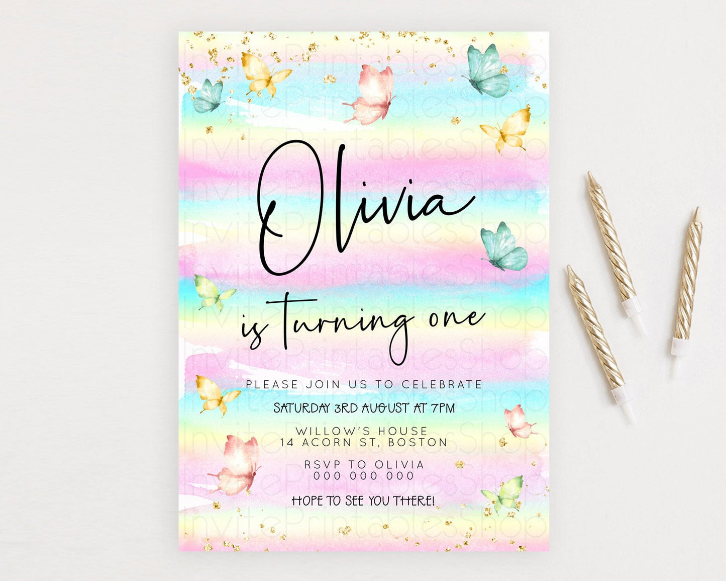 Editable Pastel Butterfly Birthday Invitation Butterfly Birthday Invitation