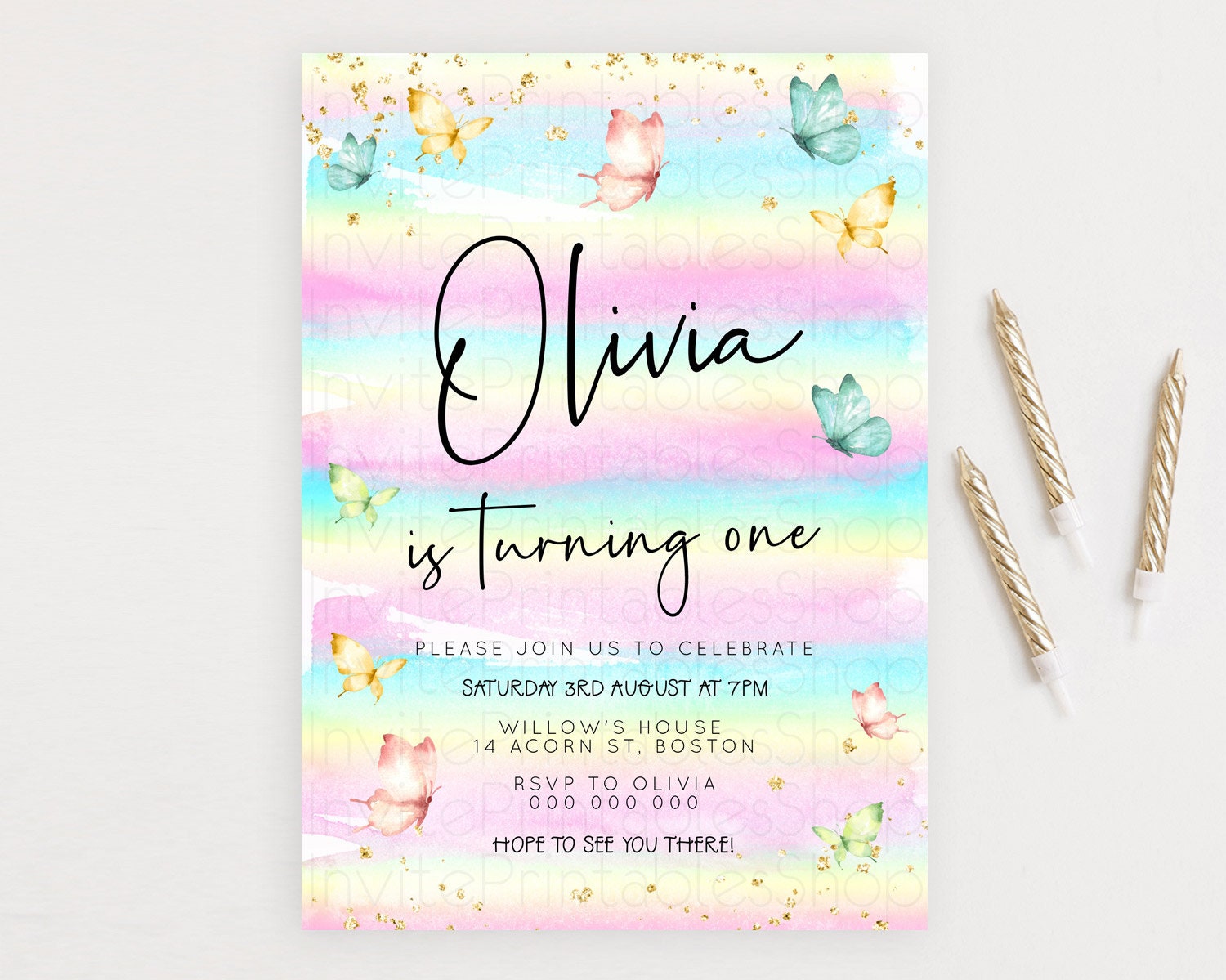 Editable Pastel Butterfly Birthday Invitation Butterfly Birthday Invitation
