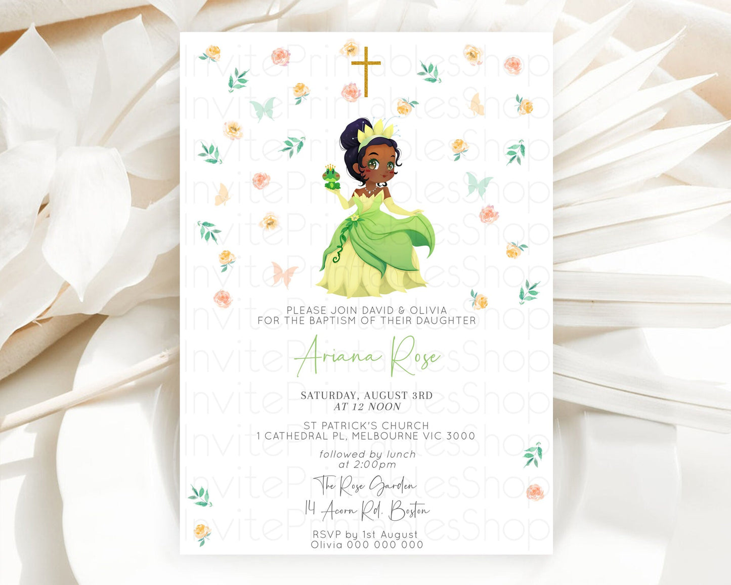 Princess Baptism Invitation Enchanted Castle Baptism 1st Birthday Invitation Royal Party Pastel Floral Secret Garden Christening D10358