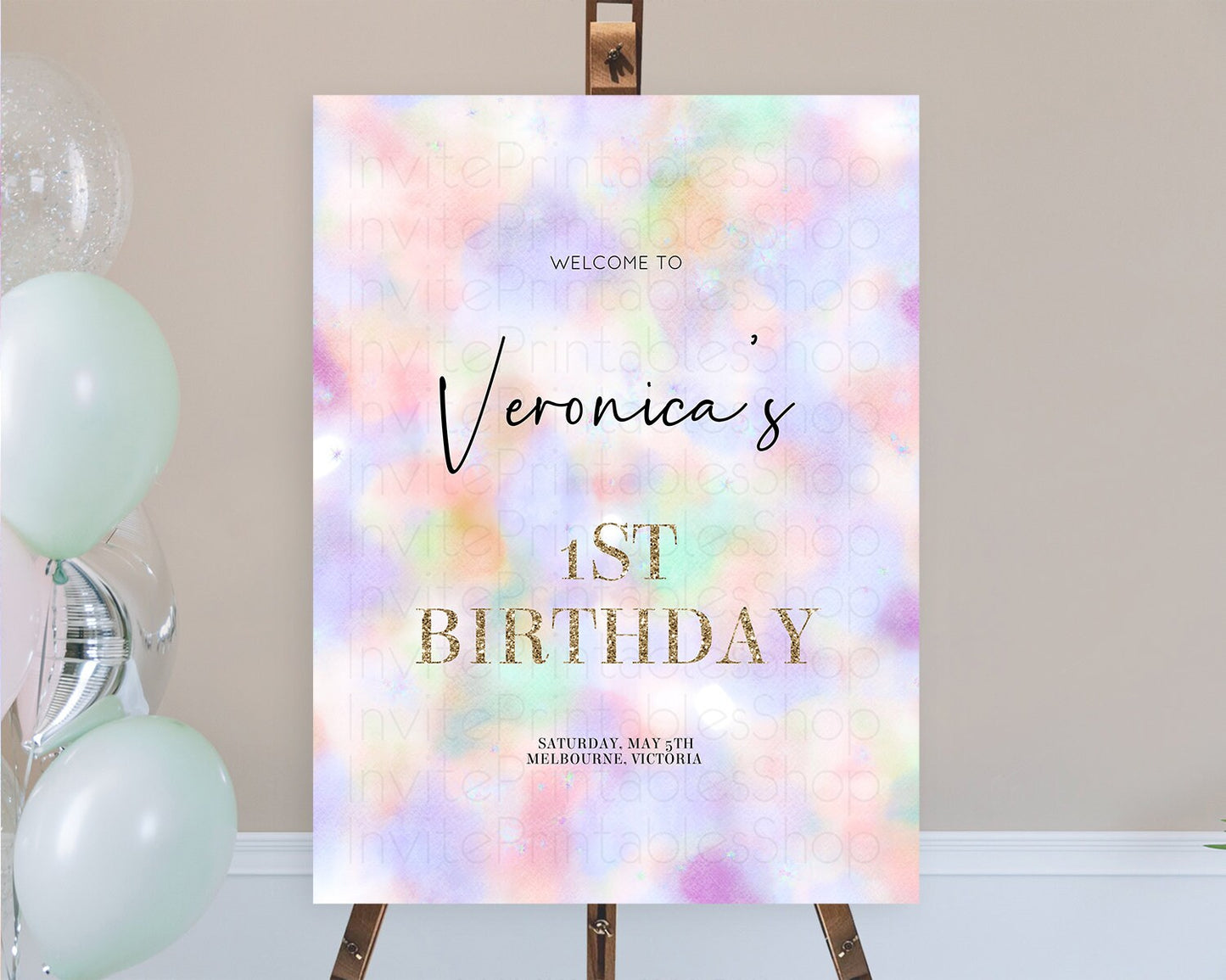 Pastel Welcome Sign Pastel Rainbow Welcome Sign Colorful Rainbow Confetti Watercolor Glitter Pastel First Birthday Welcome Sign D10697