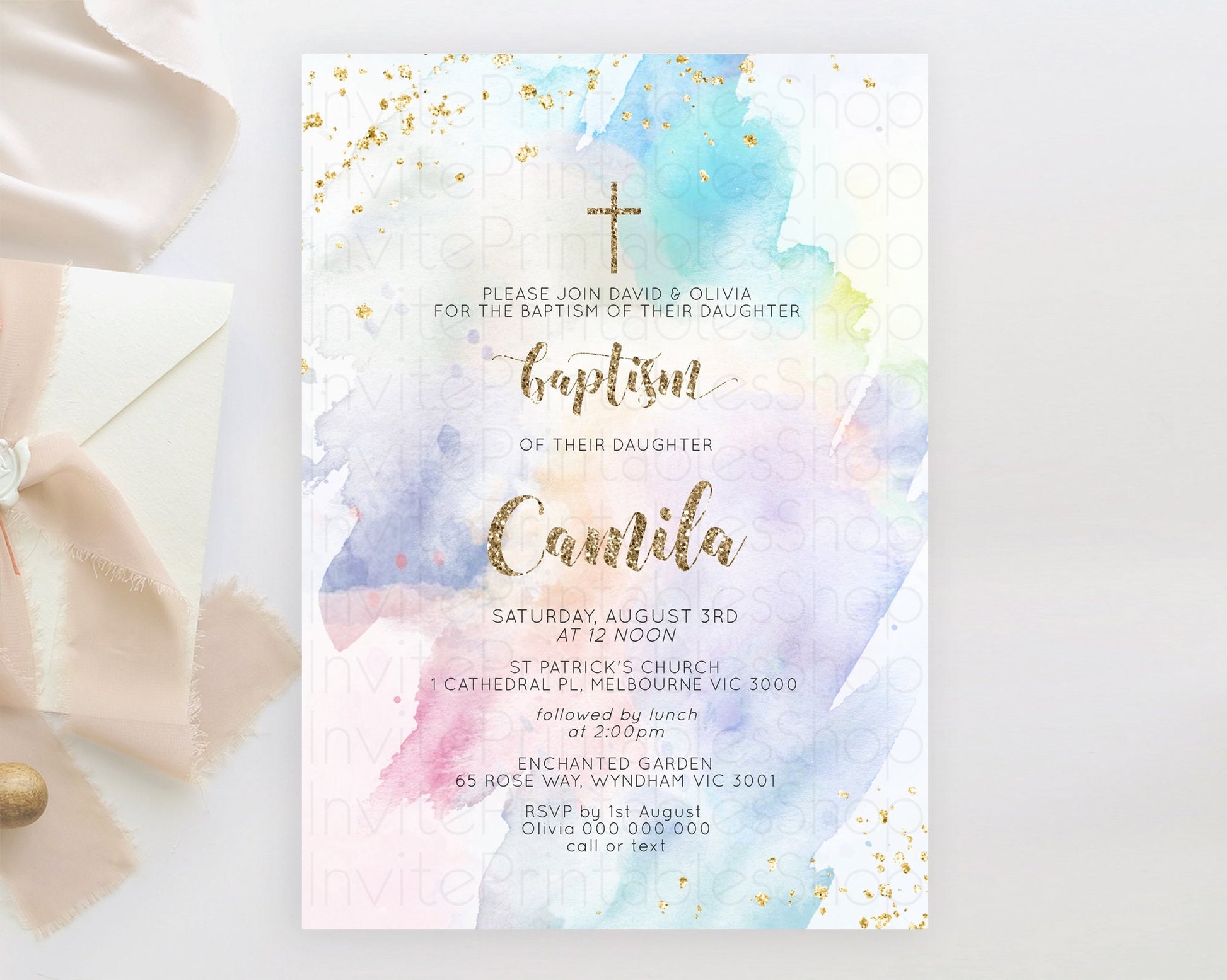 Editable Pastel Baptism Invitation Pastel Colors Watercolor Baptism 1st Birt
