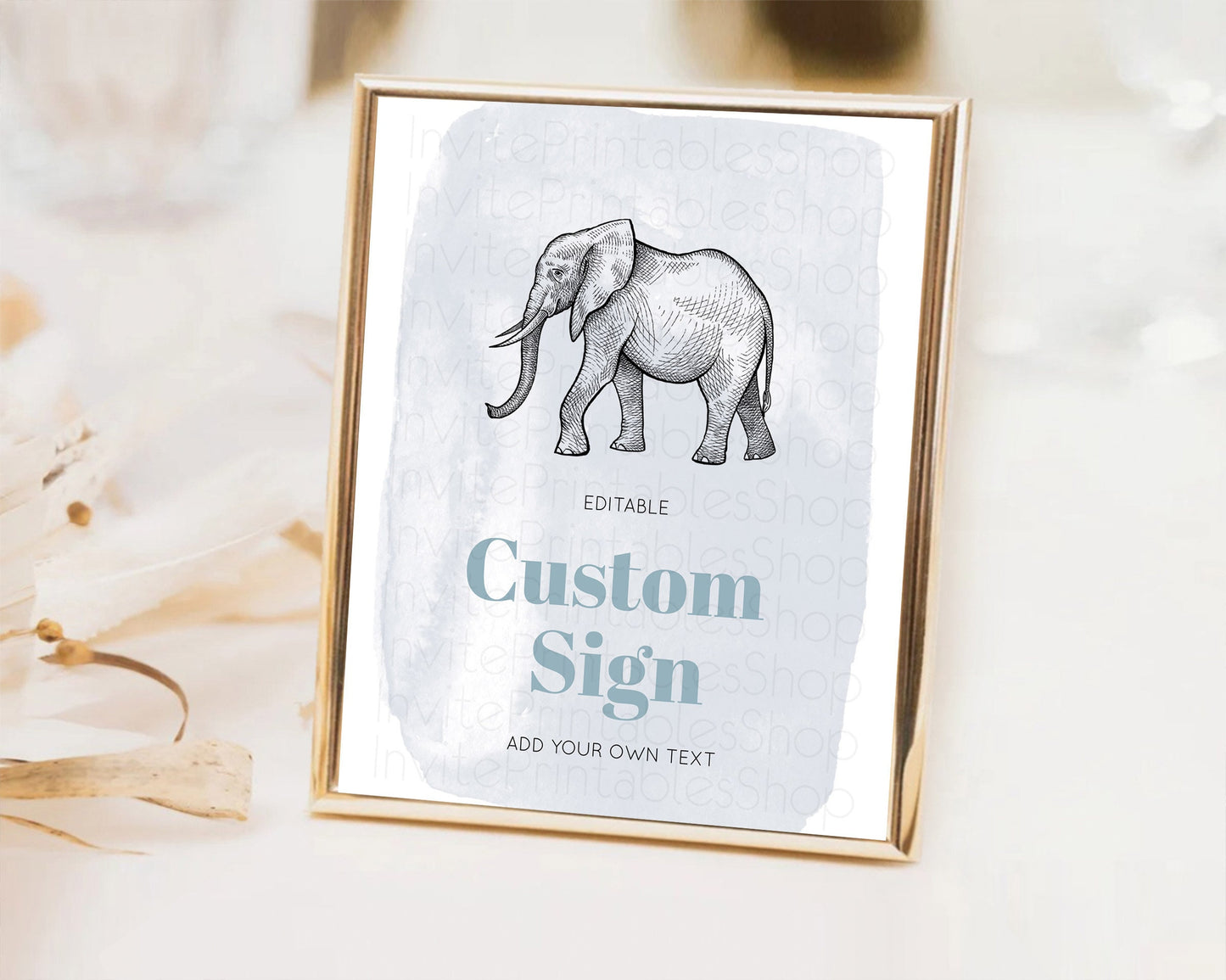 Elephant Sign Elephant Safari Adventure Party Table Sign Decor Dried Palm Fern Zoo 1st Birthday Baptism Baby Shower Bridal Shower D10811