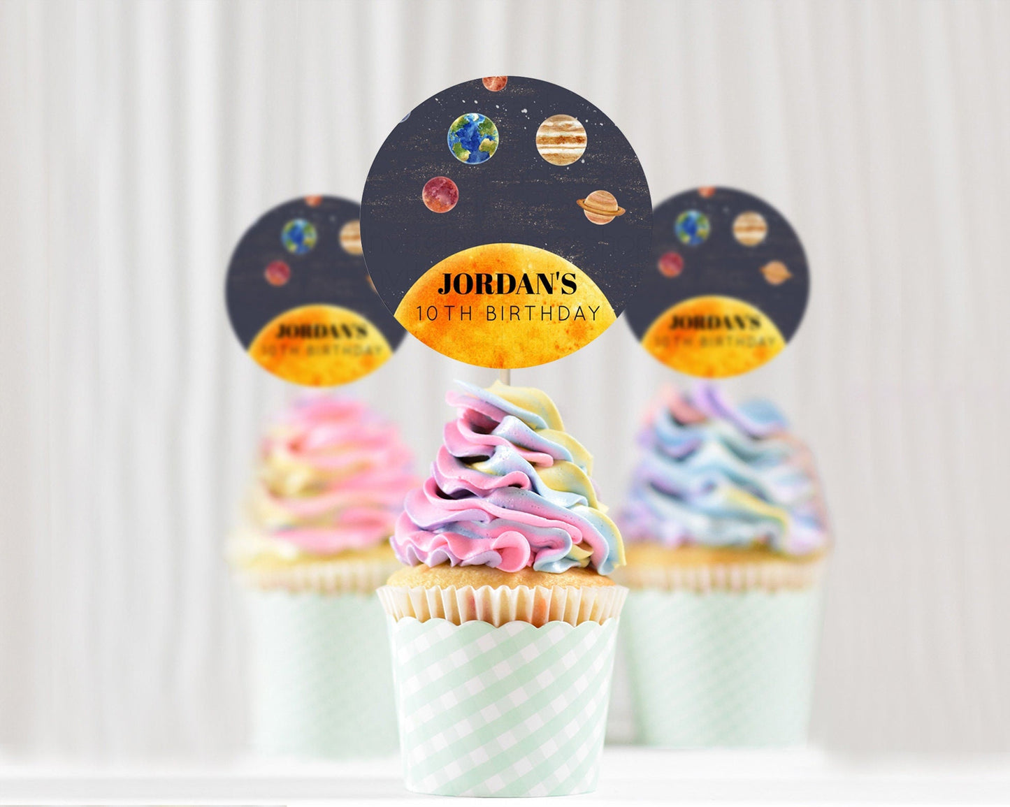 Space Cupcake Toppers Space Decor First Trip Around the Sun Decor Decor Sky Stars Planets Milkyway Solar System Cupcake Topper D10430