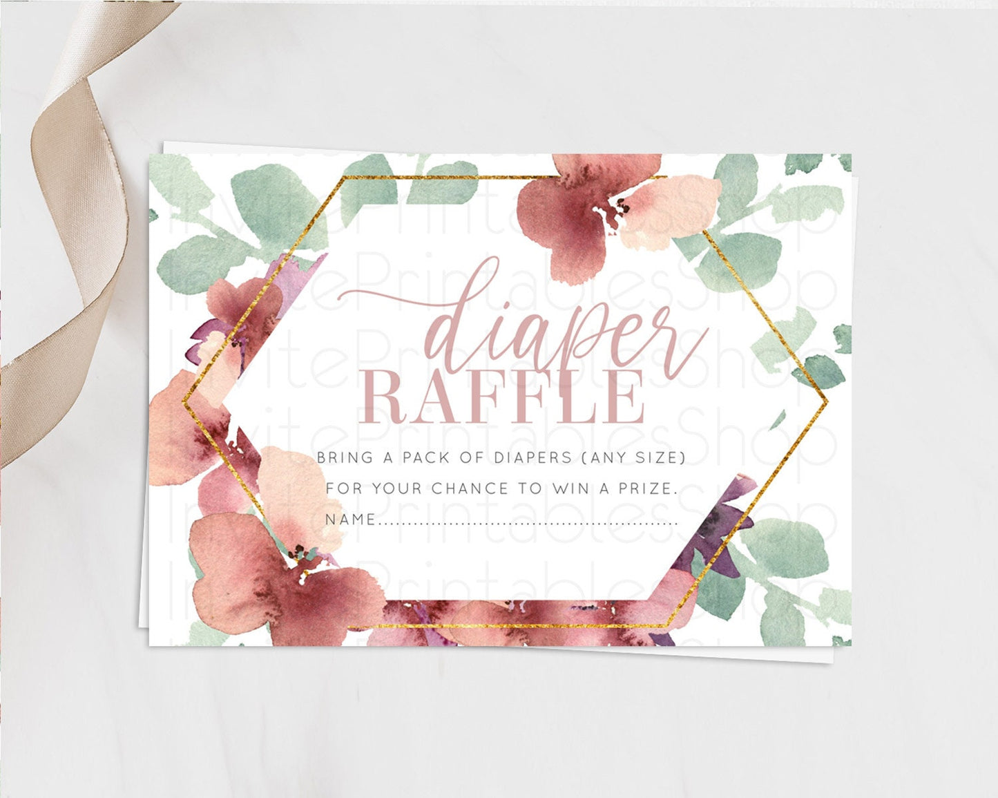 Secret Garden Diaper Raffle Card Boho Wildflower Diaper Raffle Insert Pastel Flower Garden Baby Shower Card Flower Raffle Game D10964