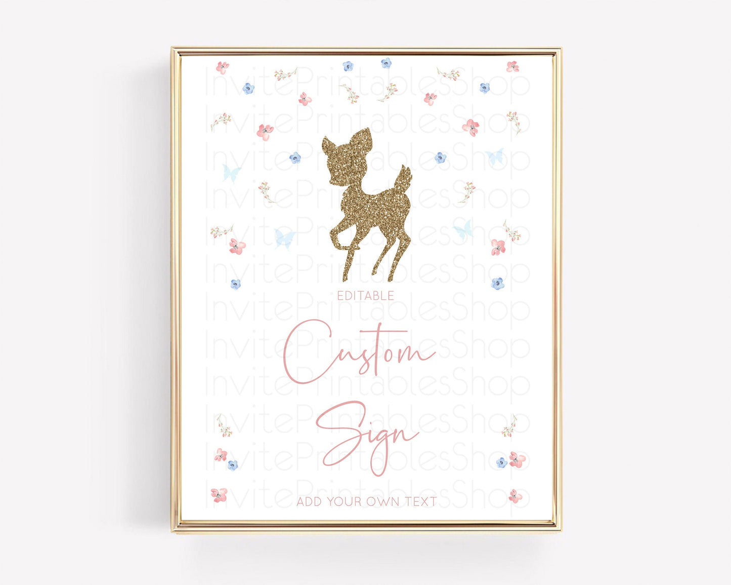 Fawn Deer Sign Pastel Floral Deer Table Sign Decor  Enchanted Forest Butterfly Party 1st Birthday Baptism Baby Shower Bridal Shower D10359