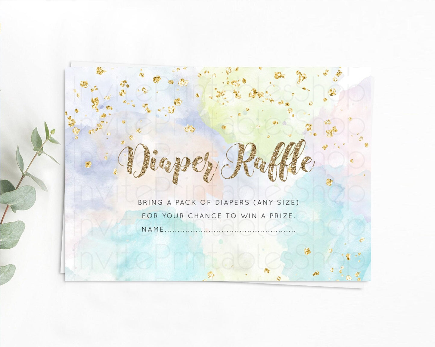 Pastel Diaper Raffle Card Pastel Rainbow Diaper Raffle Insert Colorful Ombre Watercolor Diaper Ticket Confetti Glitter Raffle Game D10614