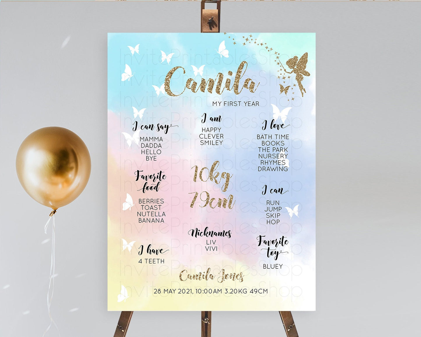 Fairy First Birthday Milestone Poster Fairy Secret Garden Milestone Board Enchanted Garden Pastel Floral Butterfly 1st Birthday Sign D10894