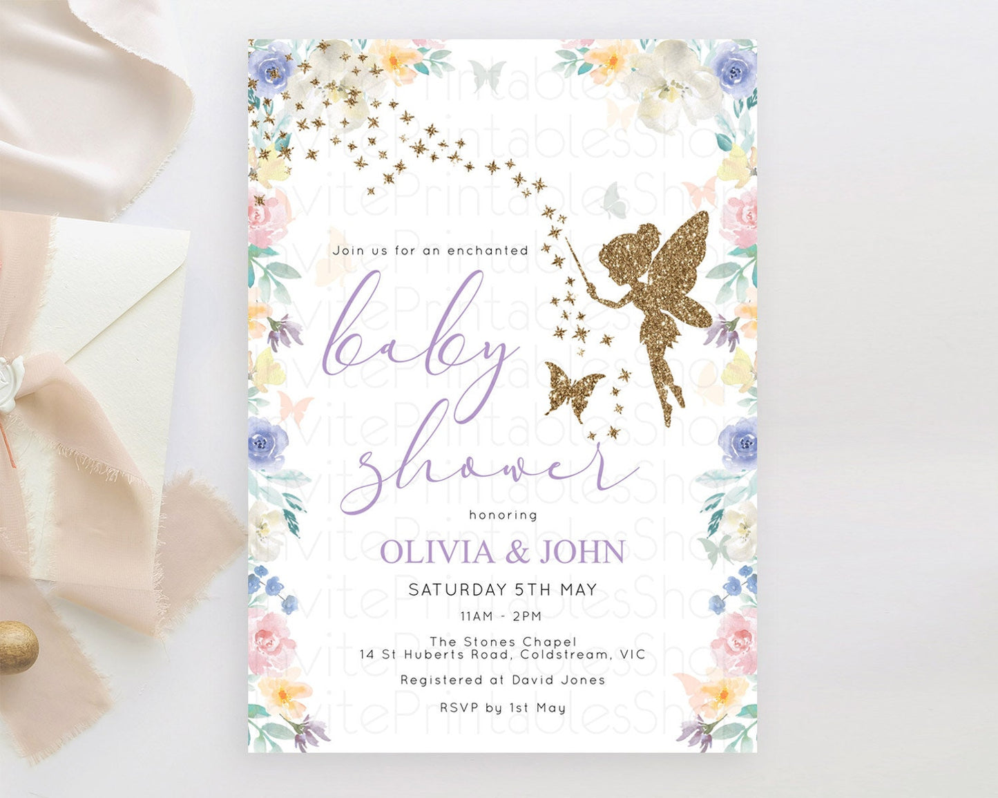 Fairy Baby Shower Invitation Pastel Fairy Invites Fairy Tea Party Fairy Garden Theme Secret Garden Enchanted Garden Floral Butterfly D10761