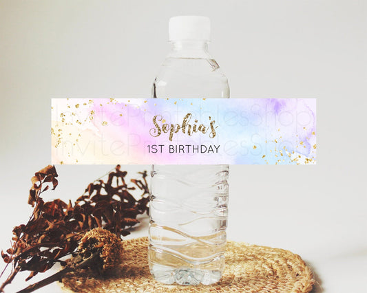 Editable Pastel Water Label Template Pastel Ombre Rainbow Watercolor Colorfu