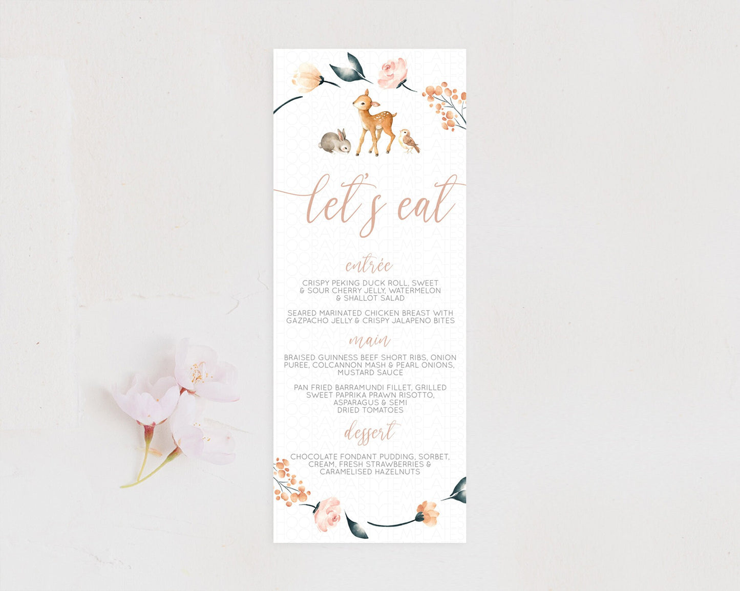 Fawn Menu Deer Menu Template Pastel Floral Deer Table Decor Enchanted Forest Butterfly Floral Dinner Dessert Menu Party Food Menu D10241