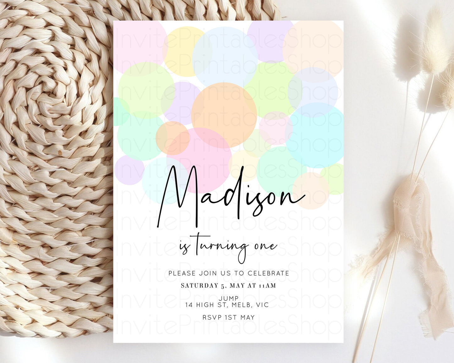 Bubbles Birthday Invitation Rainbow Confetti Invite Pastel Sprinkles Invite Pastel Colorful Art Fun Simple Birthday Invite 1st 2nd 3rd 208