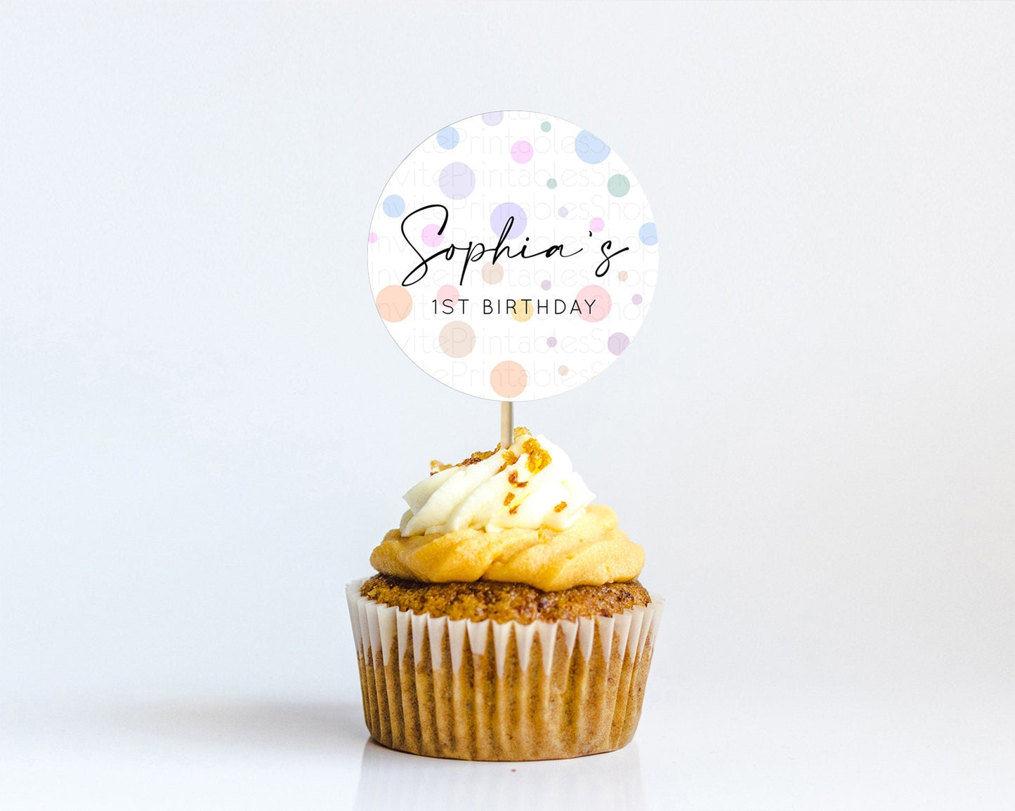 Pastel Cupcake Toppers Pastel Confetti Cupcake Topper Bubbles Sprinkles Colorful Rainbow Confetti Cupcake First Birthday Party Decor D10135